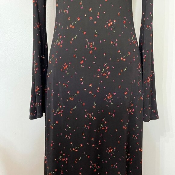 & OTHER STORIES BLACK RED CALICO FLORAL LONG SLEEVE SCOOP NECK MIDI DRESS - 4 - Picture 5 of 11